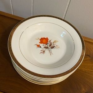 American Limoges Triumph Vermillion Rose Soup Bowls 22-K set of 9